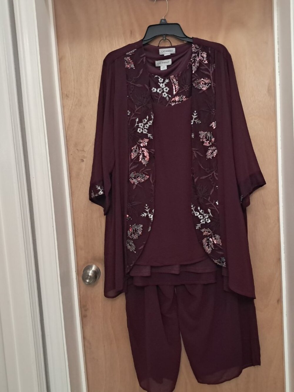 NWT Catherines 3-Piece Plum Chiffon Sequin Pant Suit Set 22W